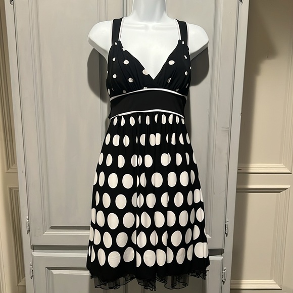 👑Black and white polka dot dress layered look lined skirt - Picture 3 of 13